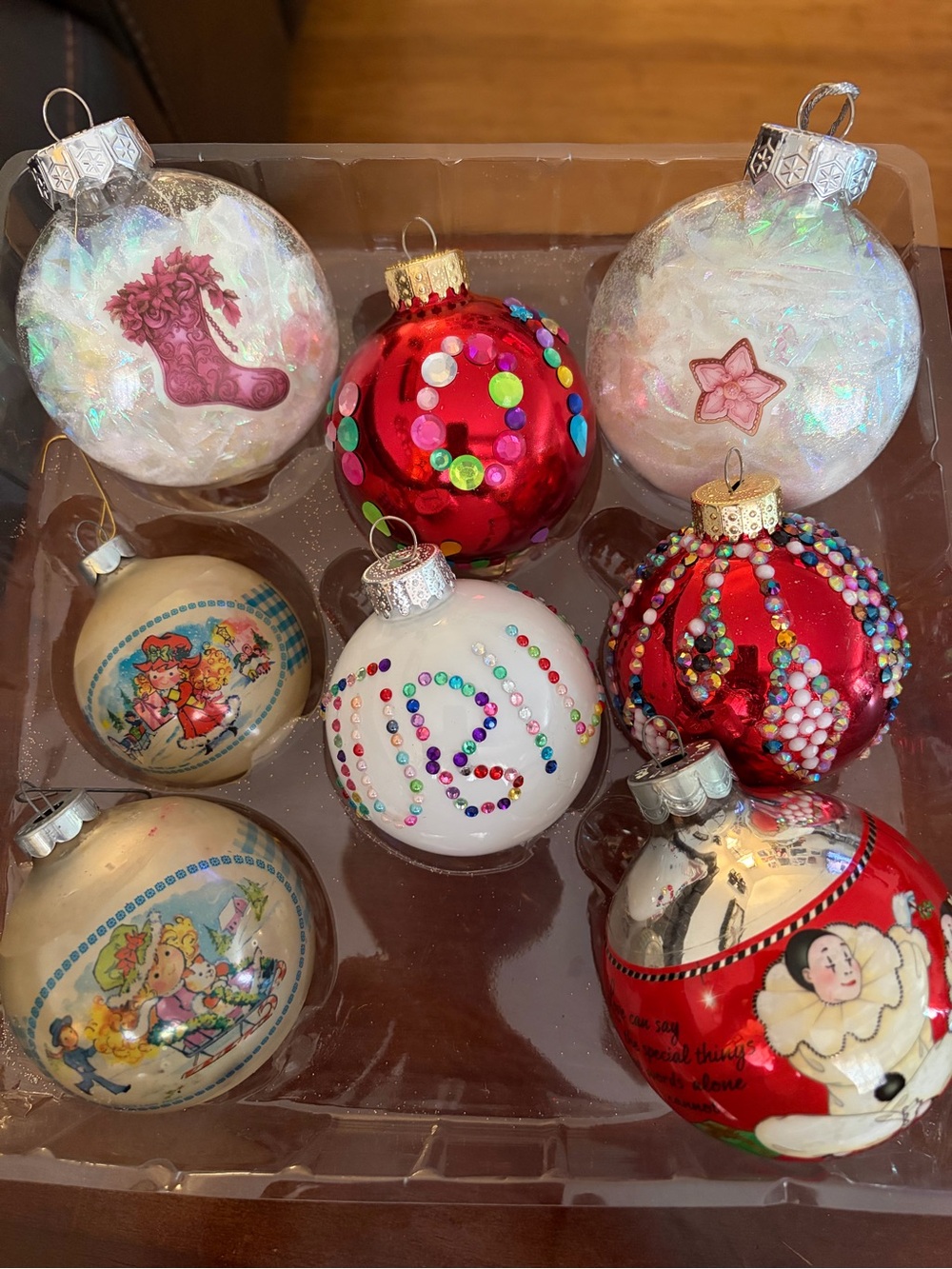 Vintage Assorted Decorative Christmas Ornament Lot of 8 - Red, White, Pink, Gold